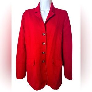 Lauren Ralph Lauren Red Merino Wool Relaxed Knit Sweater Blazer Business Career